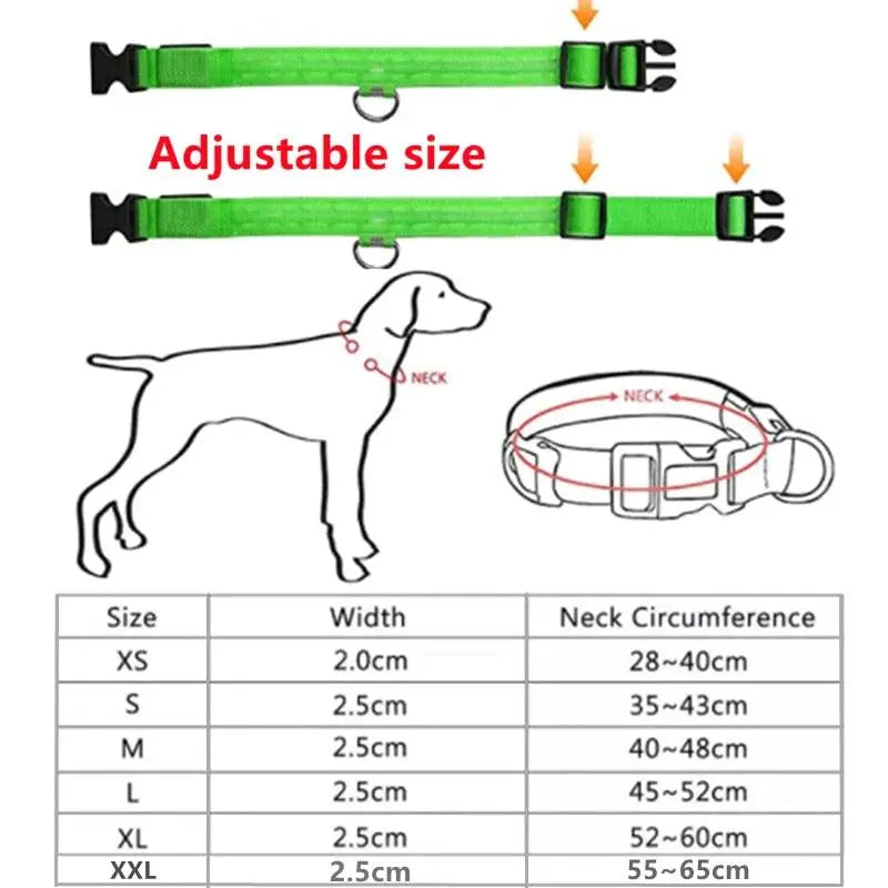LED Safety Dog Collar - Multiple Color Options, Batteries Included, 3 Flash Modes, Adjustable, Waterproof and Durable for Enhanced Night Visibility and Safe Walks