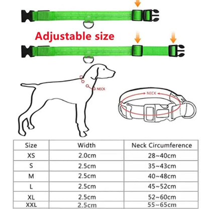 LED Safety Dog Collar - Multiple Color Options, Batteries Included, 3 Flash Modes, Adjustable, Waterproof and Durable for Enhanced Night Visibility and Safe Walks