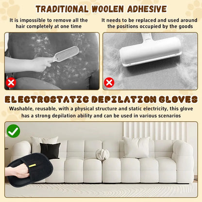 Reusable Electrostatic Pet Hair Removal Gloves - Double-Sided Washable Grooming Tool for Furniture and Car Seats