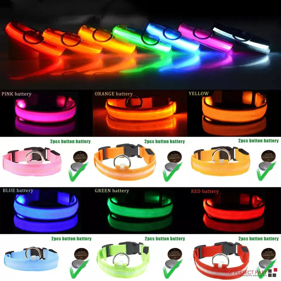 LED Safety Dog Collar - Multiple Color Options, Batteries Included, 3 Flash Modes, Adjustable, Waterproof and Durable for Enhanced Night Visibility and Safe Walks