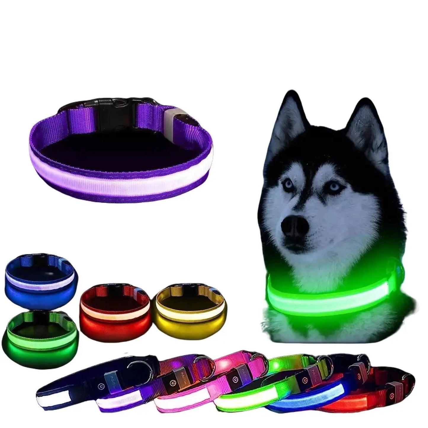 LED Safety Dog Collar - Multiple Color Options, Batteries Included, 3 Flash Modes, Adjustable, Waterproof and Durable for Enhanced Night Visibility and Safe Walks