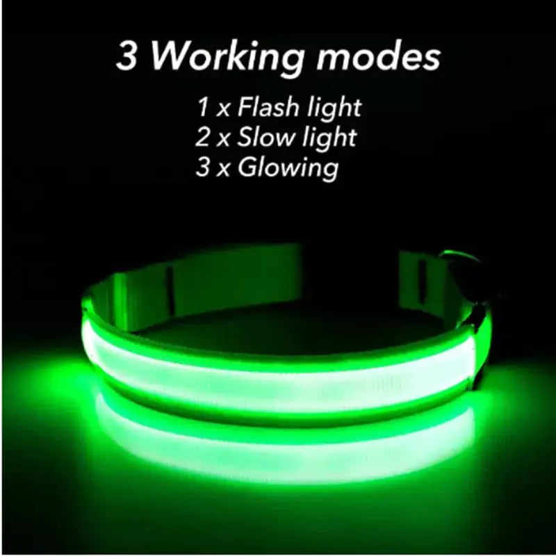 LED Safety Dog Collar - Multiple Color Options, Batteries Included, 3 Flash Modes, Adjustable, Waterproof and Durable for Enhanced Night Visibility and Safe Walks