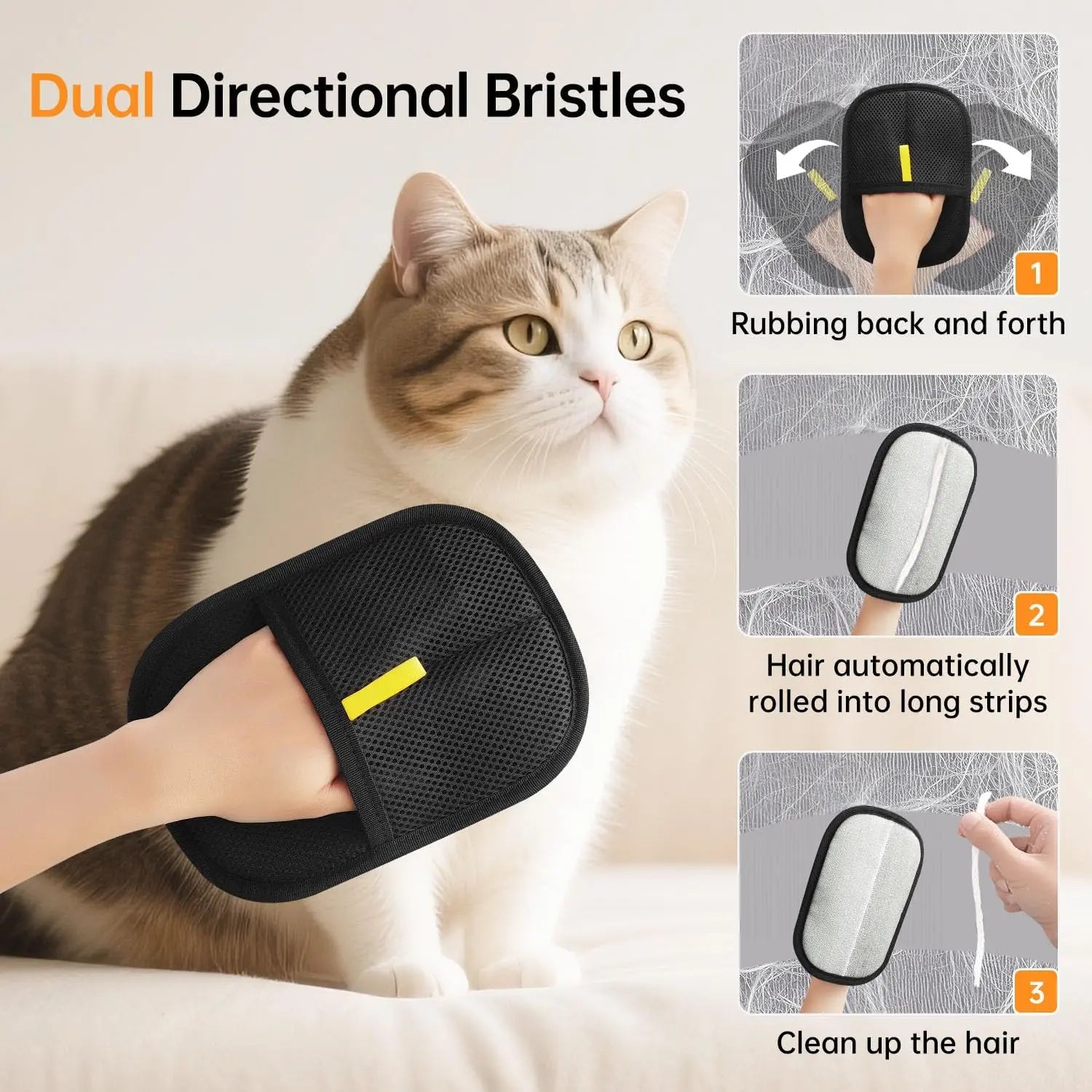 Reusable Electrostatic Pet Hair Removal Gloves - Double-Sided Washable Grooming Tool for Furniture and Car Seats